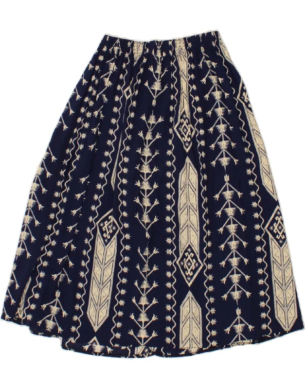 VINTAGE Womens Abstract Pattern A-Line Skirt UK 14 Medium W28 Navy Blue linen skirt breathable