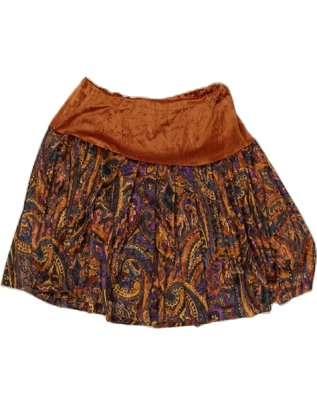 VINTAGE Womens Circle Skirt W28 Medium Brown Paisley casual skirt length