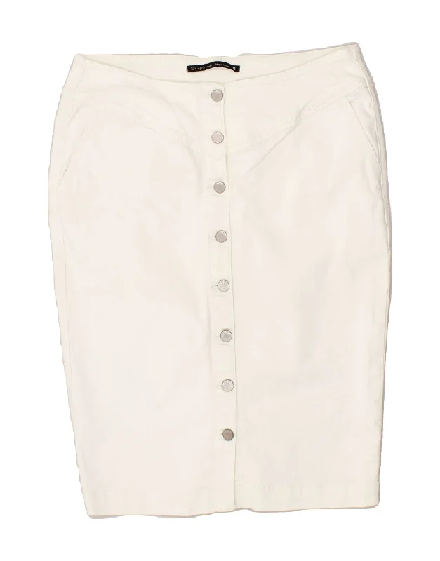 VINTAGE Womens Denim Pencil Skirt EU 38 Medium W30 White mini skirt trendy