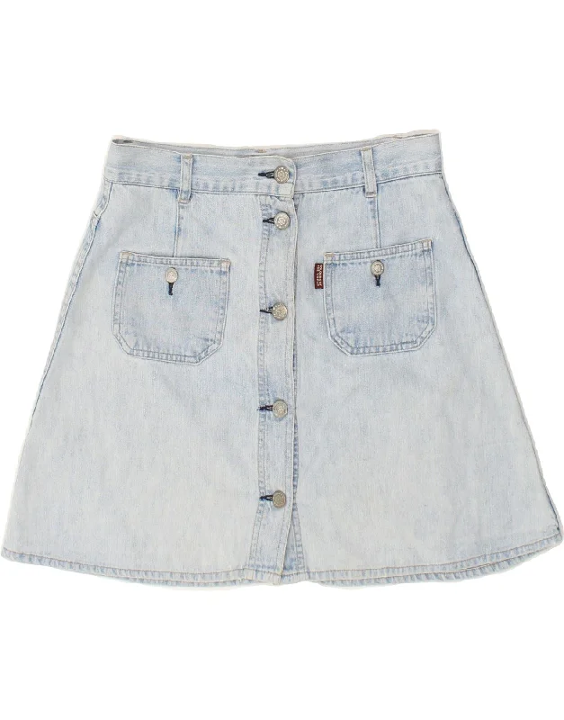 VINTAGE Womens Denim Skirt W26 Small Blue Cotton chiffon skirt airy