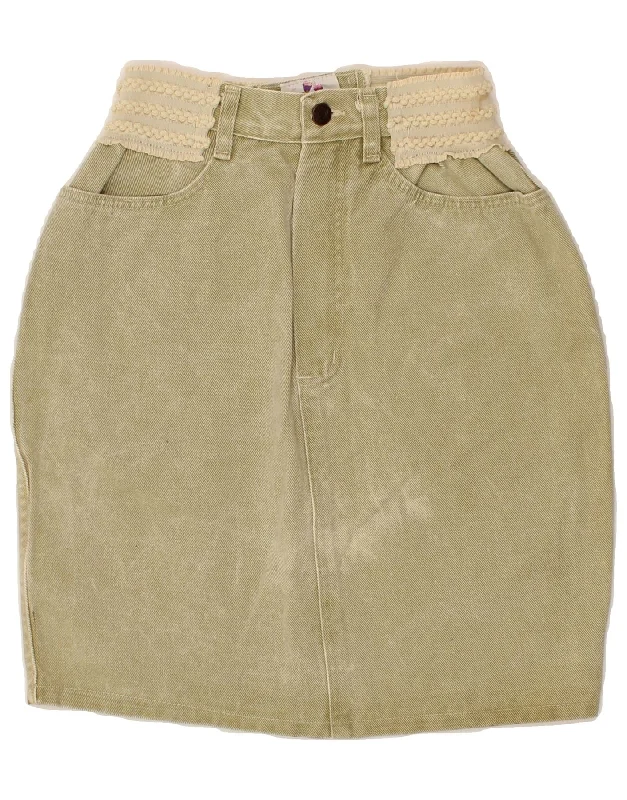 VINTAGE Womens Denim Skirt W32 Large Beige velvet skirt luxury