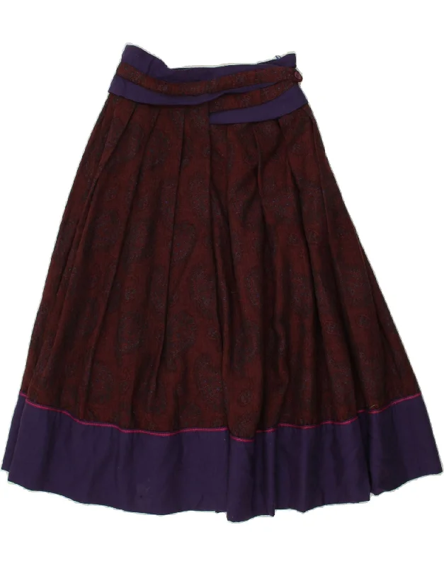 VINTAGE Womens Flared Skirt IT 44 Medium W27 Maroon Paisley maxi skirt elegant
