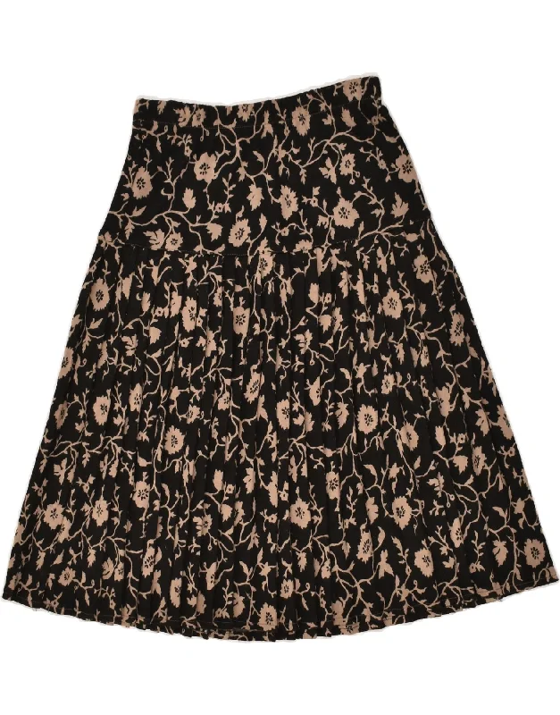 VINTAGE Womens Flared Skirt IT 46 Large W30 Black Floral Polyacrylic velvet skirt plush