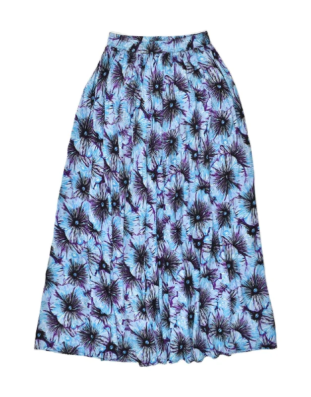 VINTAGE Womens Gypsy Skirt Small W28 Blue Floral Viscose linen skirt relaxed