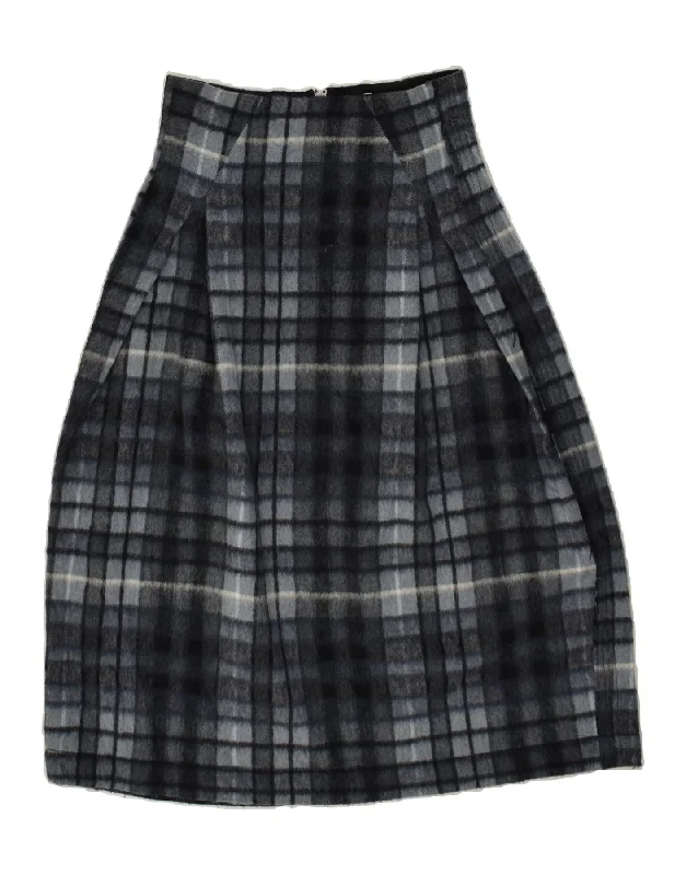 VINTAGE Womens High Waist A-Line Skirt IT 42 Medium W26  Black Check Wool wool skirt sturdy