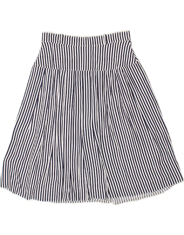 VINTAGE Womens High Waist A-Line Skirt UK 16 Large W28 Navy Blue Striped lace skirt intricate