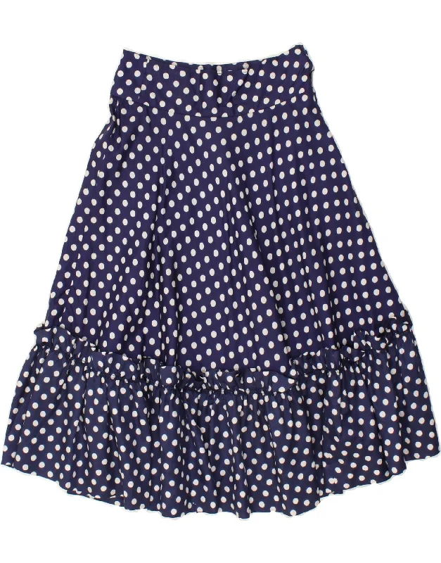 VINTAGE Womens High Waist A-Line Skirt W28 Medium Navy Blue Polka Dot silk skirt sleek