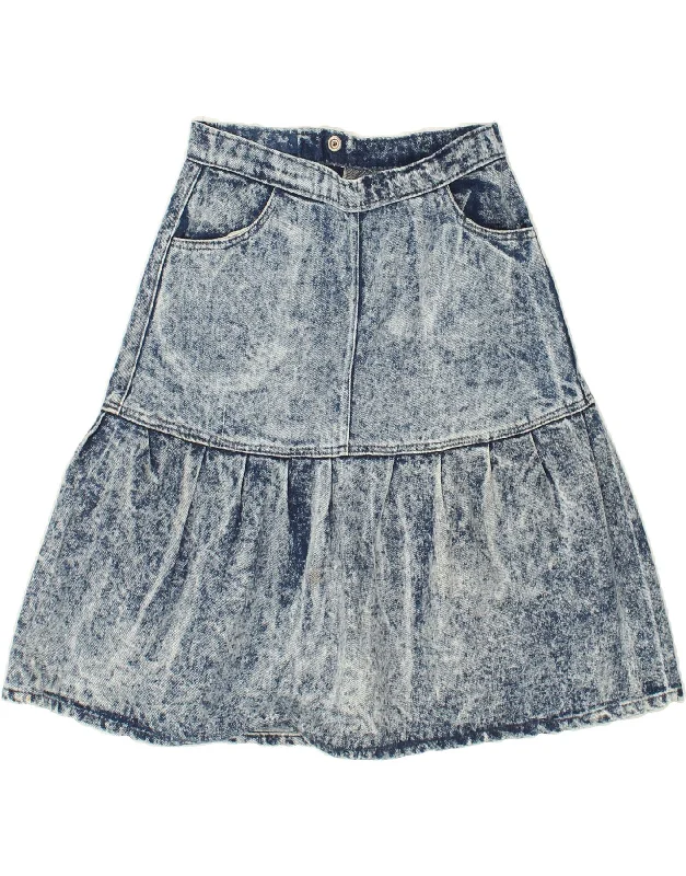 VINTAGE Womens High Waist Denim A-Line Skirt W26 Small Blue wool skirt warm