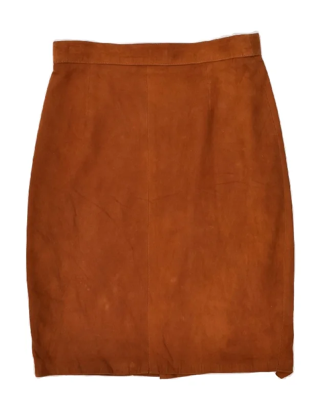 VINTAGE Womens High Waist Leather Skirt IT 46 Large W28 Brown Leather zip skirt side