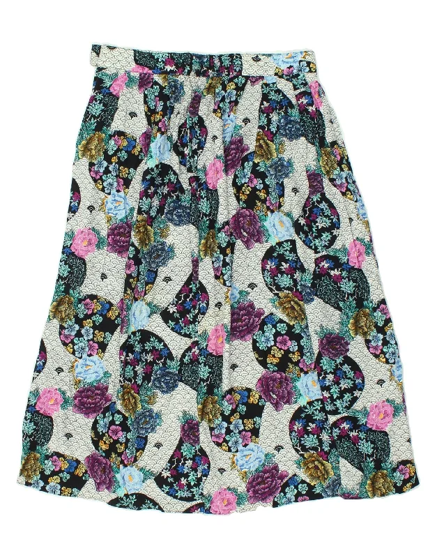 VINTAGE Womens High Waist Pleated Skirt UK 18 XL W32 Multicoloured Floral lace skirt intricate VINTAGE Womens High Waist Pleated Skirt UK 18 XL W32 Multicoloured Floral lace skirt intricate