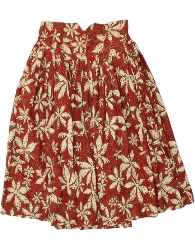 VINTAGE Womens High Waist Pleated Skirt W32 Large Brown Floral Cotton floral skirt print