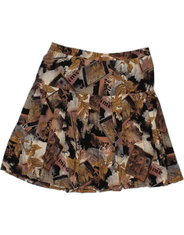 VINTAGE Womens Knife Pleated Skirt EU 40 Medium W30  Brown Floral Viscose modal blend skirt