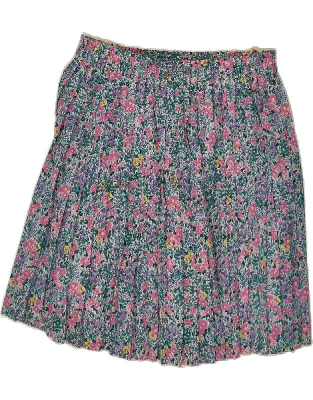 VINTAGE Womens Knife Pleated Skirt UK 16 Large W32 Blue Floral Polyester chiffon skirt floaty