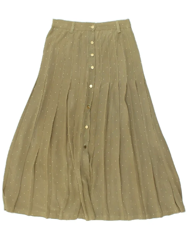 VINTAGE Womens Knife Pleated Skirt W24 XS Khaki Spotted belted skirt waist