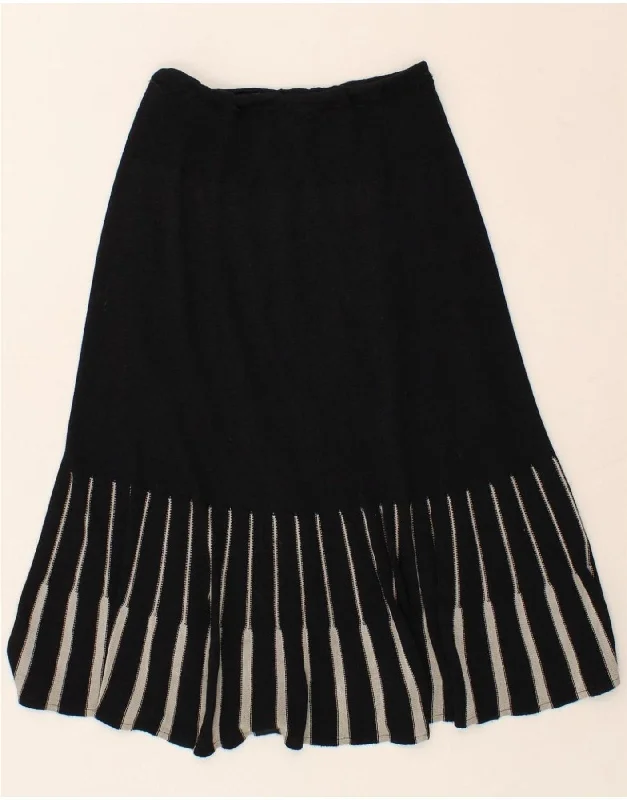 VINTAGE Womens Knit A-Line Skirt IT 42 Medium W30  Black Striped cashmere skirt plush