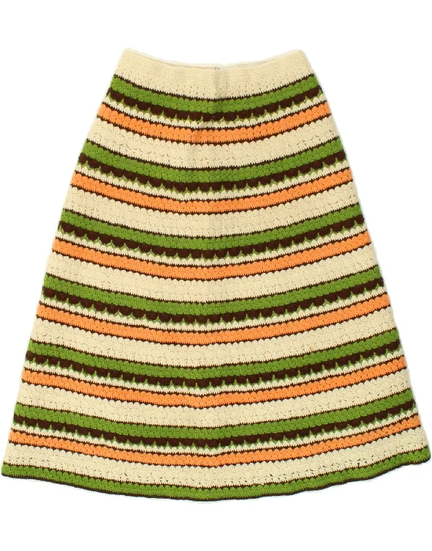 VINTAGE Womens Knit A-Line Skirt W24 XS Multicoloured Striped vintage skirt charm