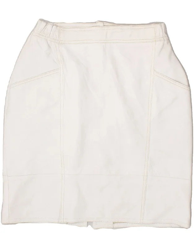 VINTAGE Womens Leather Skirt EU 36 Small W26  White Leather chiffon skirt floaty