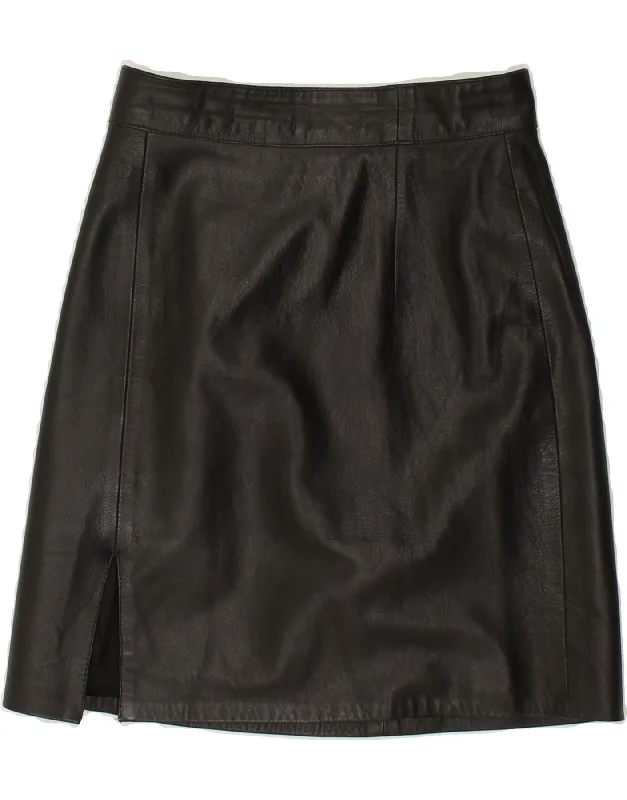 VINTAGE Womens Leather Skirt IT 42 Medium W26  Black