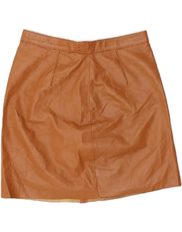 VINTAGE Womens Leather Skirt W28 Medium Brown leather skirt bold