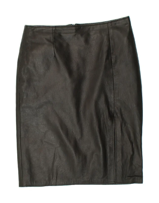 VINTAGE Womens Leather Skirt W30 Medium Black Leather button skirt front