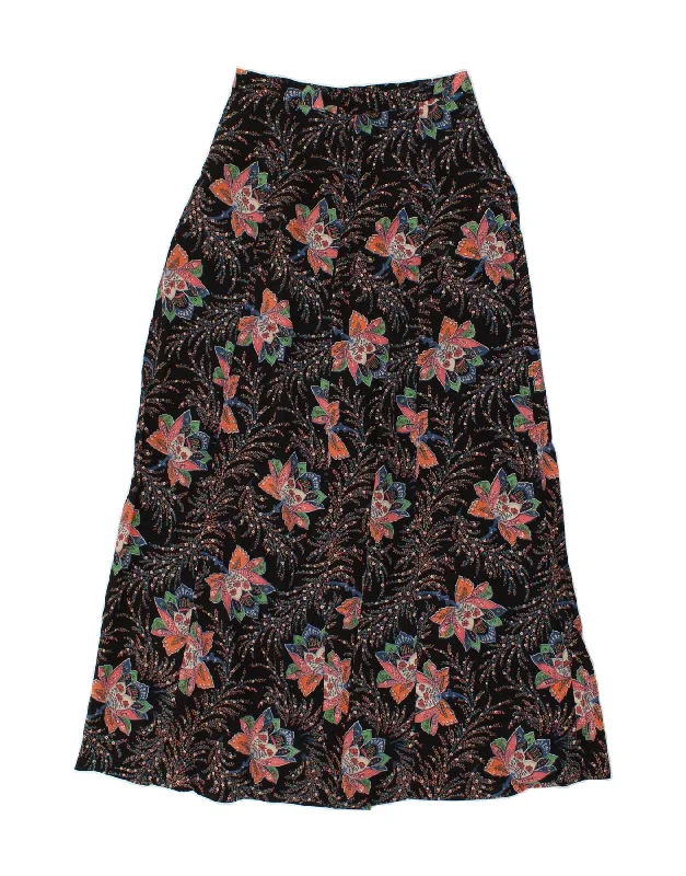 VINTAGE Womens Maxi Skirt EU 40 Medium W28 Black Floral elastic waist skirt