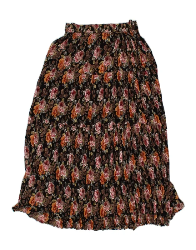 VINTAGE Womens Maxi Skirt Medium W28 Black Floral Rayon velvet skirt rich