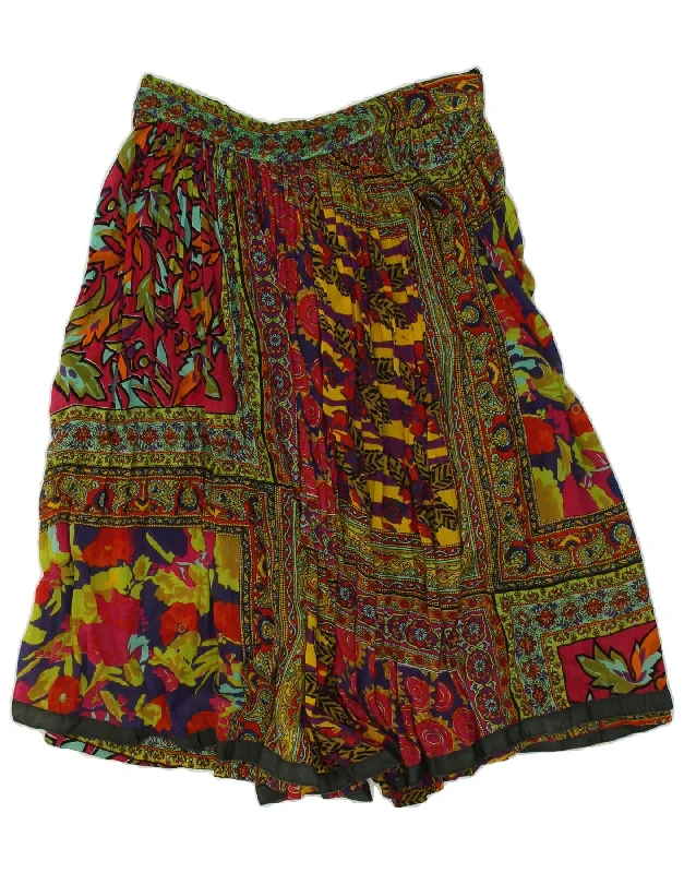 VINTAGE Womens Midi Flared Skirt W36 XL Multicoloured Patchwork pencil skirt chic