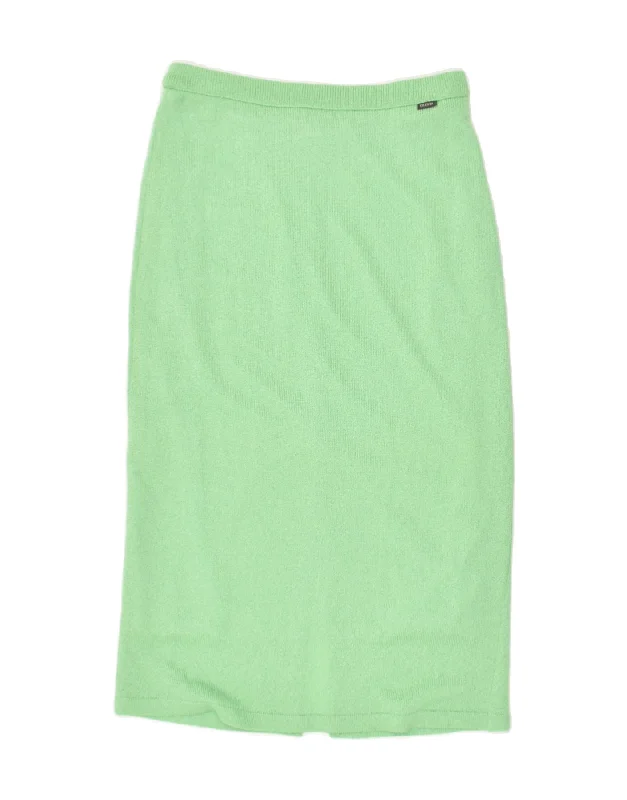 VINTAGE Womens Midi Skirt IT 42 Medium W30 Green Polyacrylic silk skirt luxurious