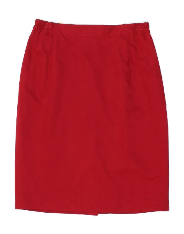 VINTAGE Womens Midi Skirt IT 48 XL W34 Red Viscose high slit skirt