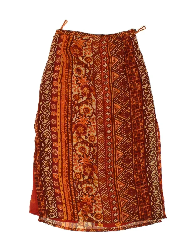 VINTAGE Womens Midi Skirt Medium W26 Orange Floral wool skirt sturdy