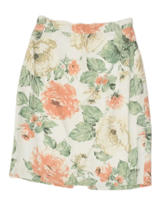VINTAGE Womens Midi Skirt W26 Small Multicoloured Floral flowy skirt hem