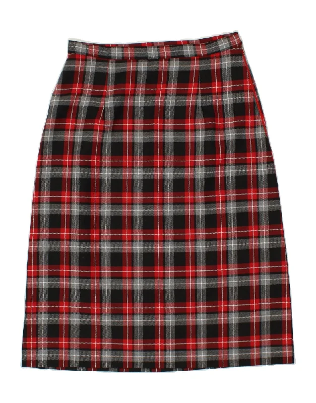 VINTAGE Womens Midi Skirt W28 Medium Red Plaid leather skirt refined