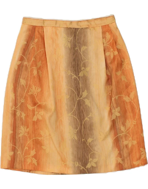 VINTAGE Womens Midi Skirt W30 Mediium Brown Floral velvet skirt glossy