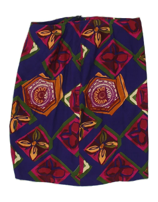 VINTAGE Womens Midi Skirt W32 Large Multicoloured Patchwork linen skirt airy