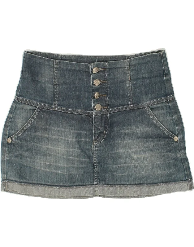 VINTAGE Womens Mini Denim Skirt EU 38 Medium W32 Blue Cotton chiffon skirt flowing