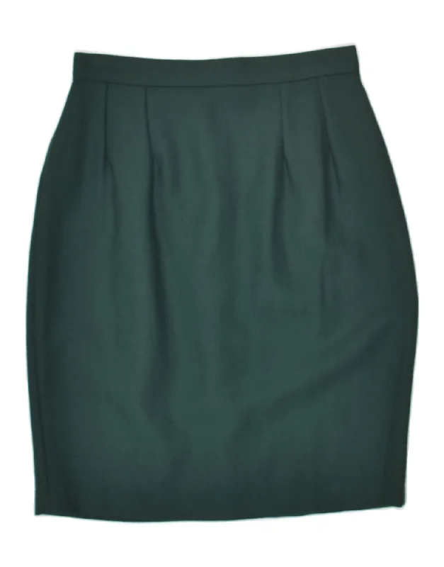 VINTAGE Womens Pencil Skirt IT 42 Medium W26  Green Wool spandex blend skirt