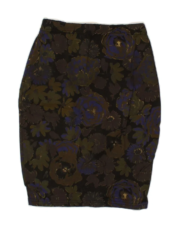 VINTAGE Womens Pencil Skirt W22  2XS Black Floral Cotton relaxed fit skirt
