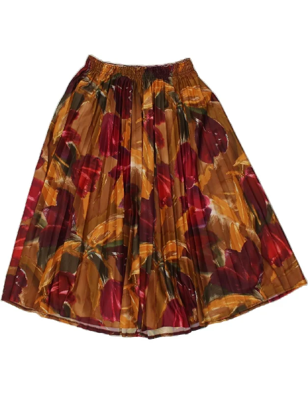 VINTAGE Womens Pleated A-Line Skirt IT 46/48 Large W34 Brown Floral modal blend skirt
