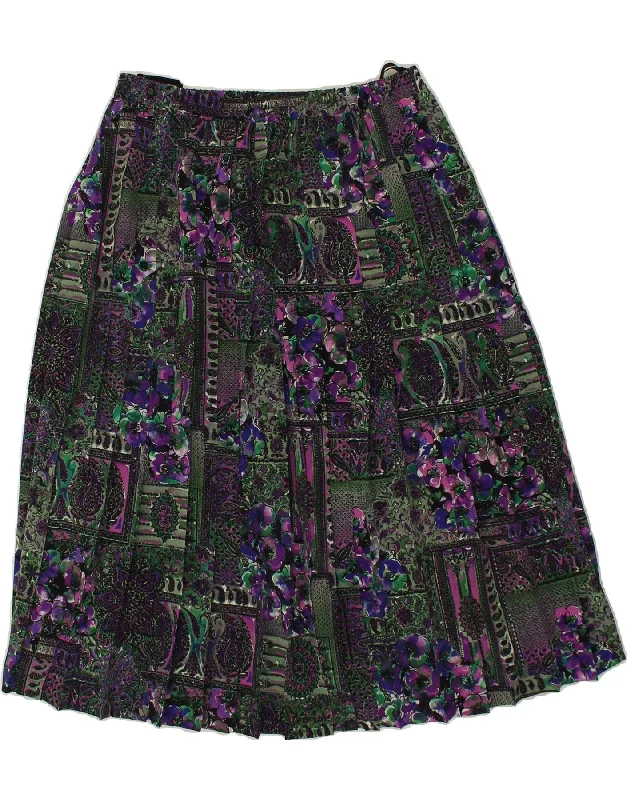 VINTAGE Womens Pleated A-Line Skirt IT 46 Large W32 Green Floral Polyester tulle skirt dreamy