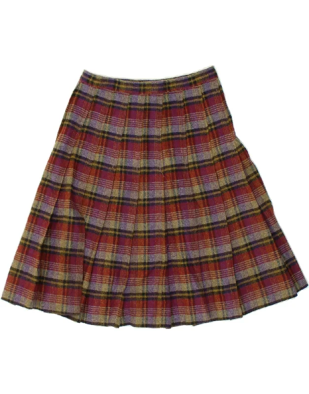 VINTAGE Womens Pleated A-Line Skirt W24 XS Red Plaid lace skirt romantic
