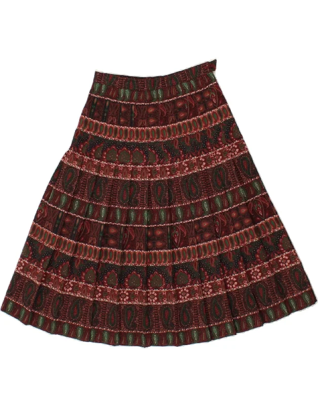 VINTAGE Womens Pleated A-Line Skirt W27 Small Brown Paisley corduroy skirt cozy