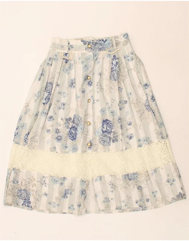 VINTAGE Womens Pleated A-Line Skirt W30 Medium Grey Floral lace skirt feminine