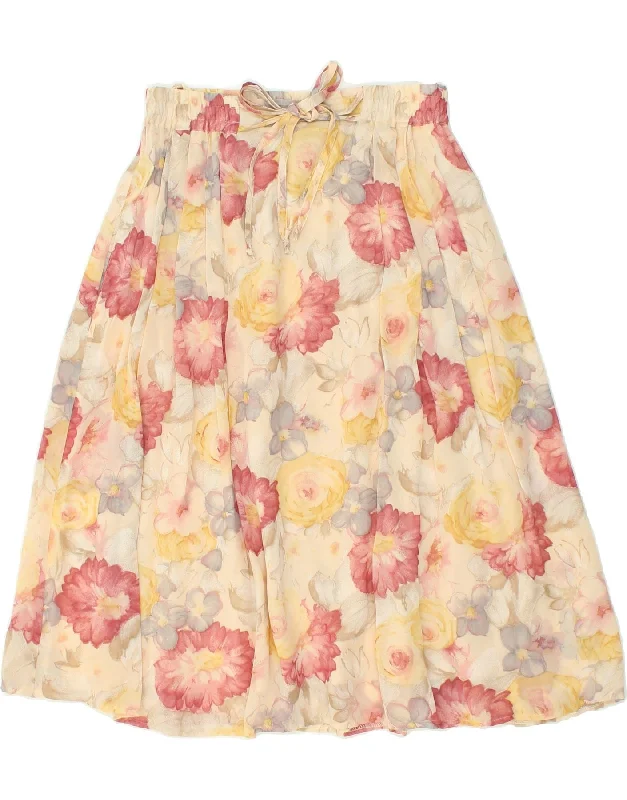 VINTAGE Womens Pleated Pleated Skirt UK 16 Large W34 Beige Floral Viscose cashmere skirt soft