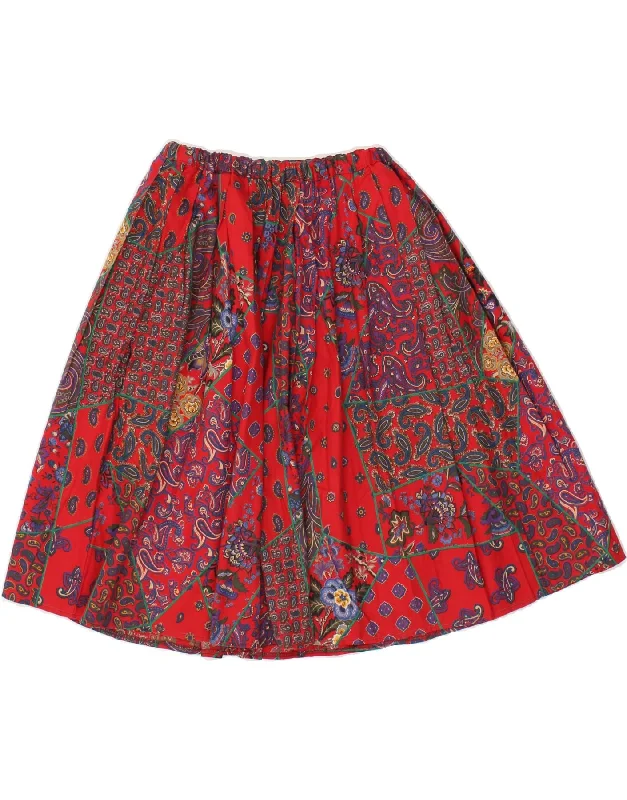 VINTAGE Womens Pleated Skirt IT 38 XS W26 Red Paisley Cotton a-line skirt cut