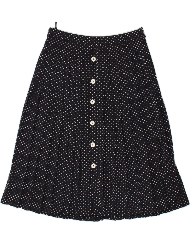 VINTAGE Womens Pleated Skirt IT 42 Medium W30  Navy Blue Polka Dot spandex blend skirt
