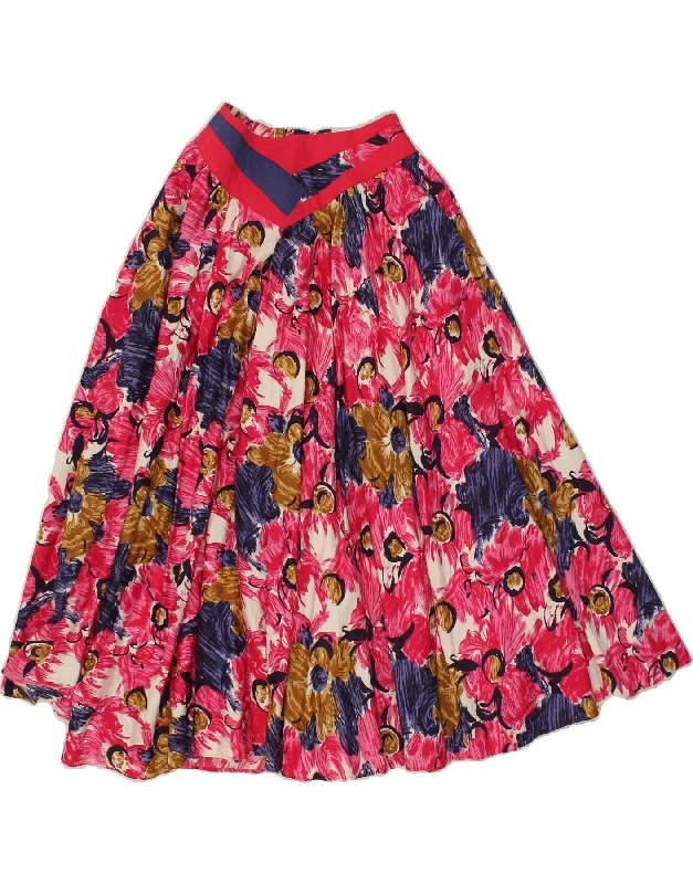 VINTAGE Womens Pleated Skirt W26 Small Pink Floral wool skirt warm