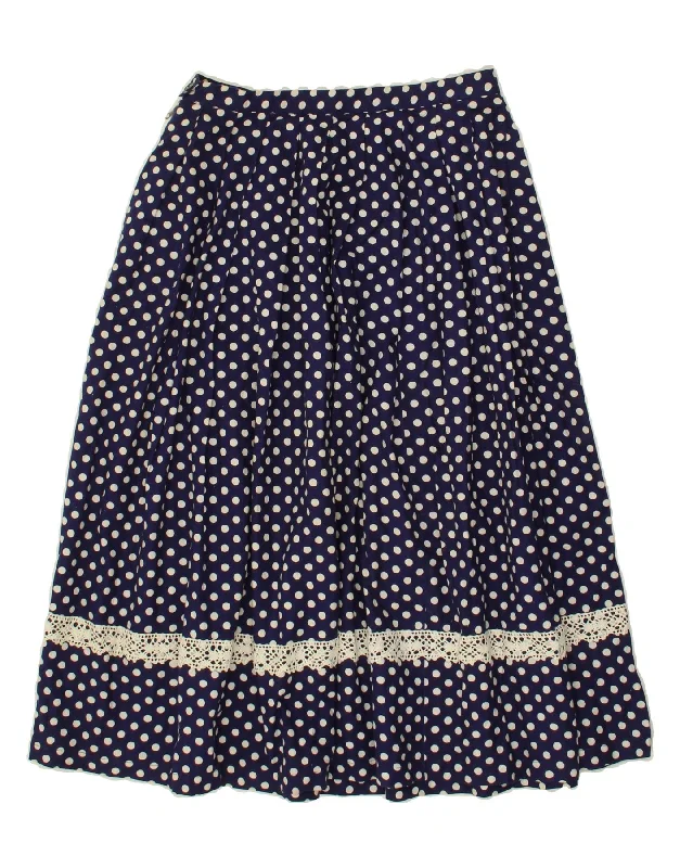 VINTAGE Womens Pleated Skirt W28 Medium Navy Blue Polka Dot wool skirt sturdy