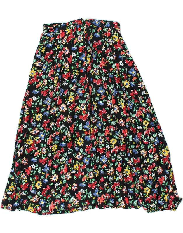 VINTAGE Womens Pleated Skirt W30 Medium Black Floral seamless skirt comfort