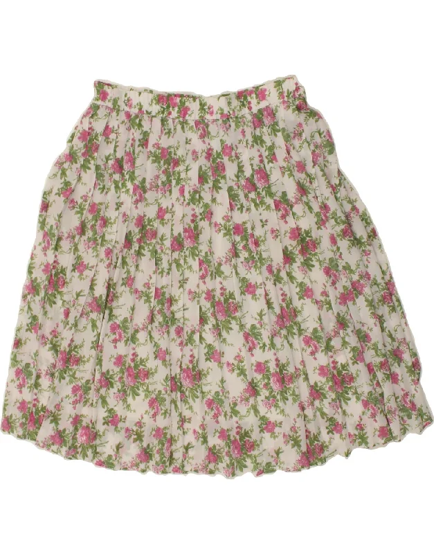 VINTAGE Womens Pleated Skirt W36 XL Multicoloured Floral satin skirt smooth