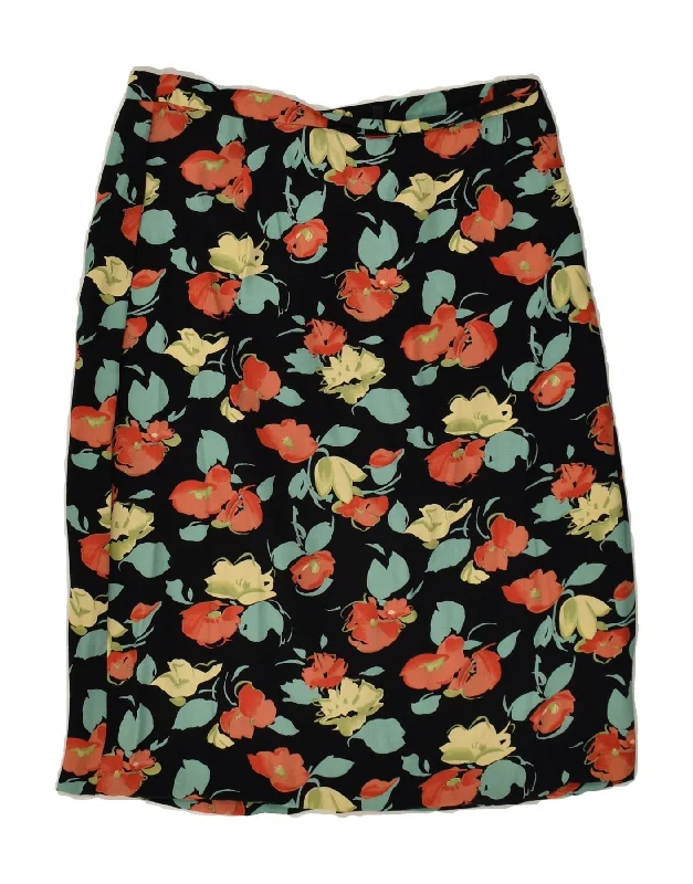 VINTAGE Womens Straight Skirt UK 14 Large W28 Multicoloured Floral Viscose leather skirt bold